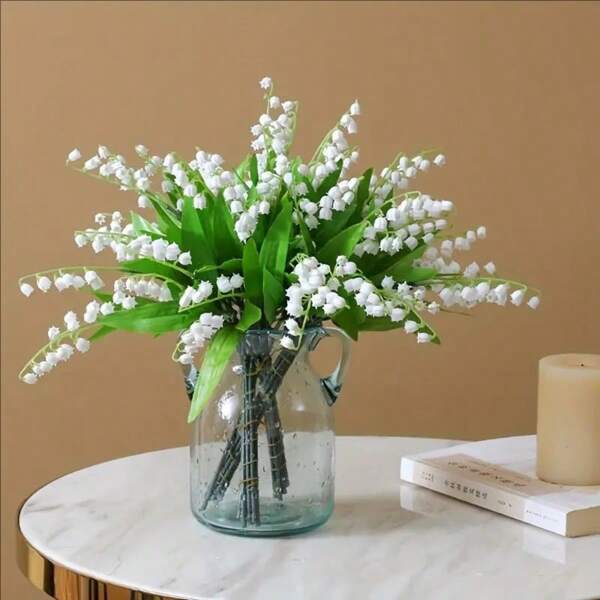10 peças de flores artificiais de lírio do vale - decoração de plástico para casa adequada para todas as estações, ótima para o dia dos namorados, Páscoa, Ação de Graças - aplicável para vários tipos de quartos, arco de casamento e decoração de mesa, adereços de fotografia, buquê de noiva sem recipiente