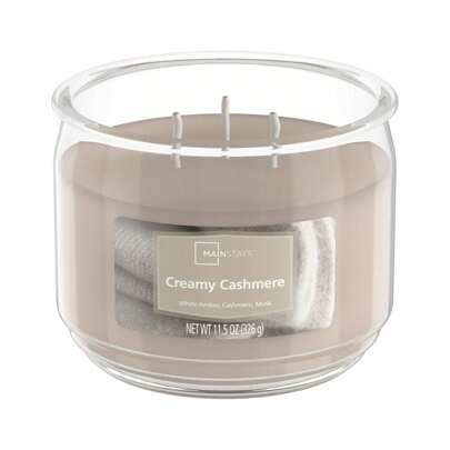 Mainstays Creamy Cashmere Scented 3-Wick Glass Jar Candle, 11.5oz