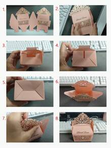 10pcs Beautiful Crown Shape Favor Gift Boxes For Birthday Party, Holiday, Wedding, Back To School Valentine Day - Pink - View 6