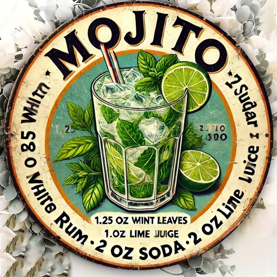 1pc Vintage Havana Mojito Drink Metal Sign, Mojito Recipe Wall Art Decor For Home, Kitchen, Dining Room, Bedroom, Garden, Garage, Hotel, Office - Unique Metal Plaque 20x20cm,Home Decor ,Room Decor,Wall Decor Gifts Birthday Graduation