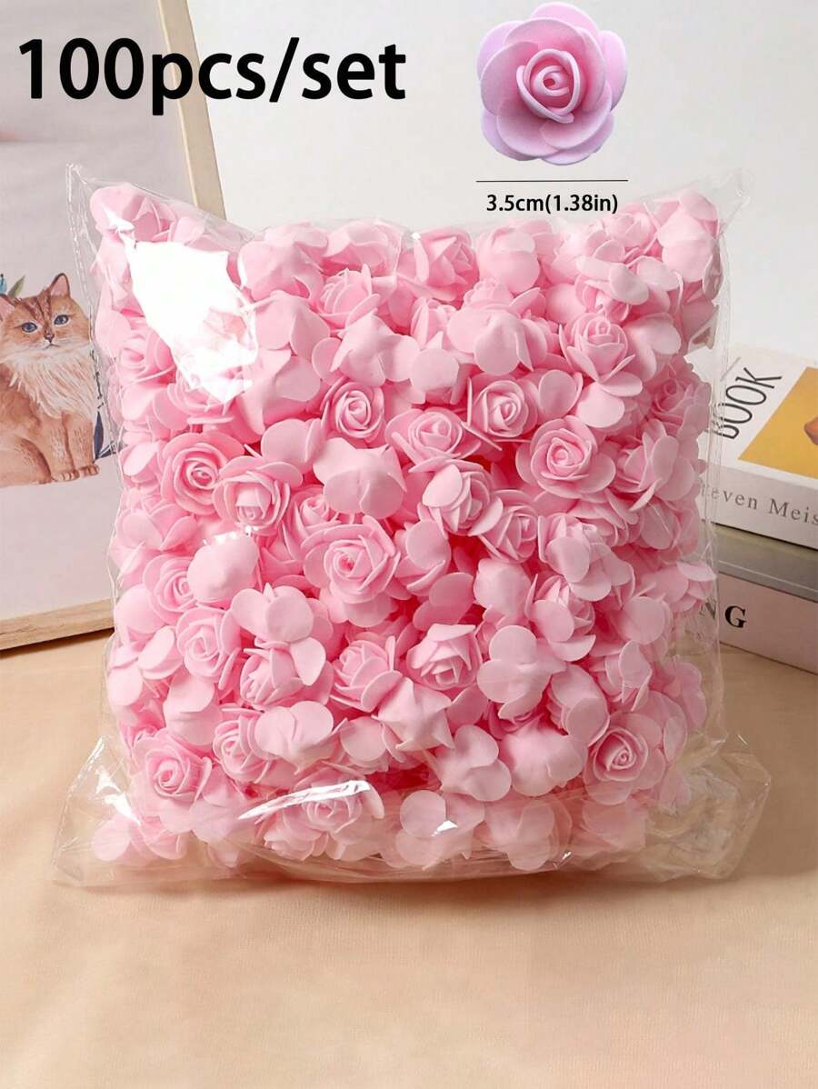 50/100/200pcs Mini Foam Roses Heads, PE Foam Fake Rose Heads For DIY Wedding Flowers, DIY Bear Wedding, Home Decor, DIY Crafts, Party, Holiday, Valentine's Day Decoration