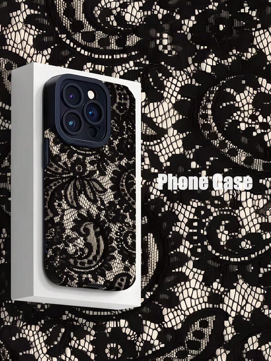 1 pezzo Custodia protettiva per telefono cellulare con texture in finta pelle a motivo in pizzo, antiurto, antimacchia e antiriflesso