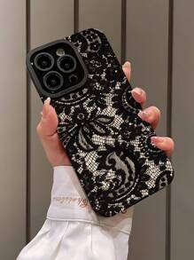 1 pezzo Custodia protettiva per telefono cellulare con texture in finta pelle a motivo in pizzo, antiurto, antimacchia e antiriflesso