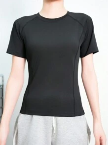 女士运动透气速干短袖 T 恤、修身瑜伽健身 T 恤、户外跑步纯色百搭上衣