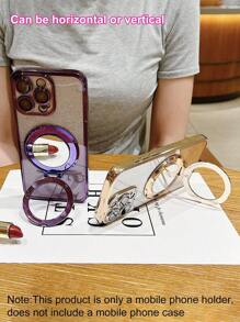 1 件磁性闪光镜架粘指环扣多功能化妆镜折叠磁性手机架带化妆镜，适用于所有手机，适合女性补妆家居浴室装饰夏季化妆品收纳盒 - 彩色 - 查看 3