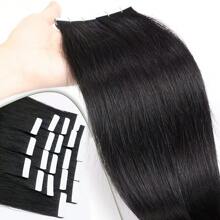 Extensiones de Cabello Humano con Cinta Invisible de 18 Pulgadas, Color 20, 20 Piezas, Extensiones de Cabello Humano Real con Cinta, 50 Gramos, Negro Natural #1B - Natural Black - Ver 5