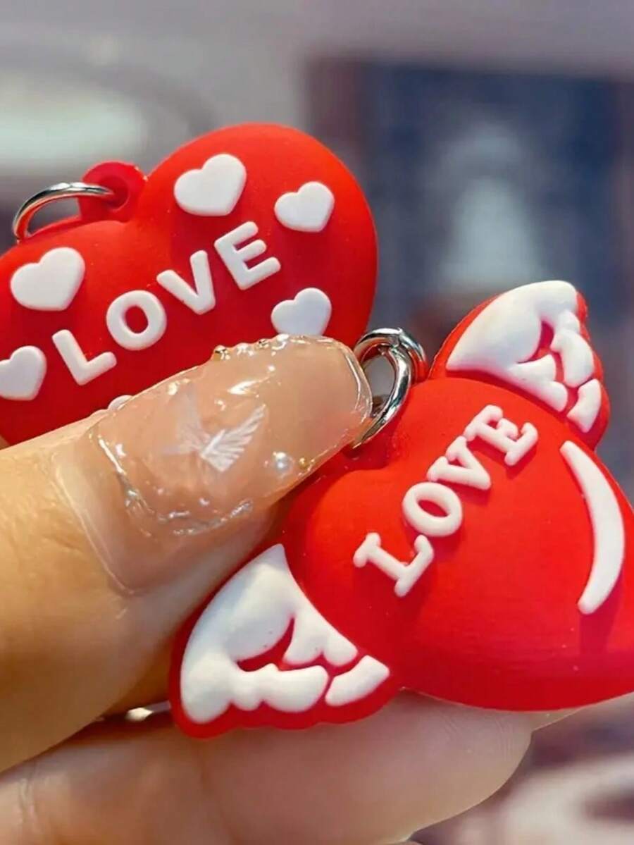 10pcs/Pack 2025 Sweet Heart Shaped Keychains Perfect For Couples