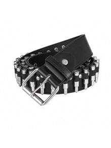 1 件新款时尚美式金属子弹铆钉休闲腰带，朋克装饰裤带，适合送给父母、朋友、情侣、节日礼物，夏季、秋季、万圣节