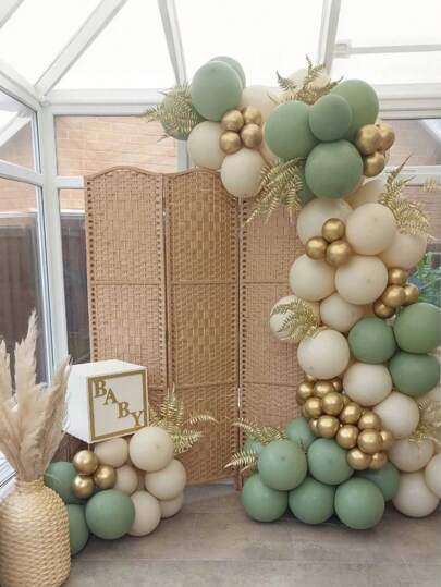 Salbeigrüner Ballon Girlanden Bogen Bausatz, beige, chrom, goldene Ballons für Hochzeit, Geburtstag, Innenraum, Taufe Dekorationen, Hochzeitsdekoration, Partydekoration, Jubiläumsdekoration, Bridal-Shower Dekoration