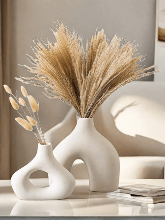 2 件套陶瓷花瓶适用于现代家居装饰，圆形哑光甜甜圈花瓶，适合蒲苇，中性波西米亚北欧简约风格花瓶，适合客厅婚礼餐桌派对办公室卧室礼物生日毕业