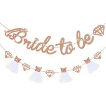 Gold Sliver And Rose Gold Bride To Be Banner Sign Double Sided Glitter Paper 3D Wedding Dress Rhinestone Bride Garland For Bridal Shower Engagement Wedding Bachelorette Just Married Party Decorations Supplies