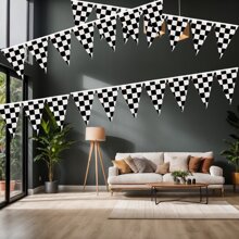 10pcs/Set Racing Checkered Flag Design Pennant Banners, Checkered Flag Theme Birthday Party Decorations, Disposable Party Supplies Triangle Paper Flags, Suitable For Birthday Party, Family Gathering, Class Reunion