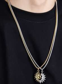 1 Pair (2pcs) Asymmetric Sun & Moon Design Titanium Steel Necklaces, Couple Jewelry, High-End Casual Minimalist Accessories - Necklace - View 3