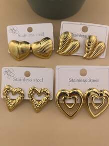 1 par/4 pares de aretes minimalistas con forma de corazón y flor geométrica, aretes mini ligeros y compactos de nicho coreano para mujeres