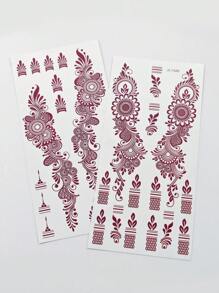 Tiebeauty 2 Sheet Flower Henna Tattoo Sticker Brown Waterproof Hand Tattoo Sticker For Women Party Decals Mehndi Designs