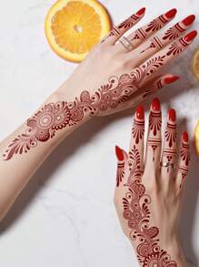 Tiebeauty 2 Sheet Flower Henna Tattoo Sticker Brown Waterproof Hand Tattoo Sticker For Women Party Decals Mehndi Designs