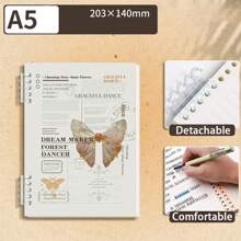 1pc A5/B5 Notebook,Butterfly Theme,60 Sheets,Loose Leaf Notepad,Detachable Journal,Light And Soft Series,Suitable For Daily Study,School And Office Supplies,Back To School Supplies,Creative Gift For Christmas, Birthday