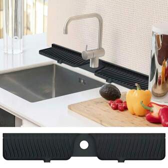 30 Inch Upgraded Silicone Faucet Splash Guard - Multifunctional Kitchen Sink & Bathroom Water Collection Mat With Drainage Design, Suitable For Dry Countertops - Kitchen Accessories