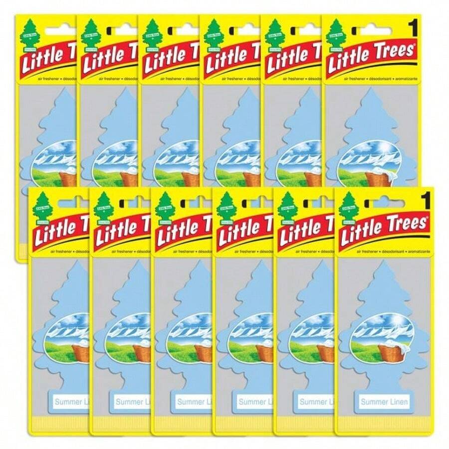 LITTLE TREES Air Fresheners Car Air Freshener. Hanging Tree Provides Long Lasting Scent For Auto Or Home. Summer Linen, Pack Of 12 - 彩色 - 查看 1