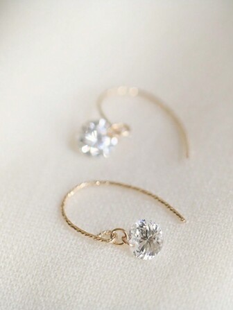 1 对 S925 纯银 14K 镀金简约手工闪亮 8 心 8 箭锆石耳夹适合女孩