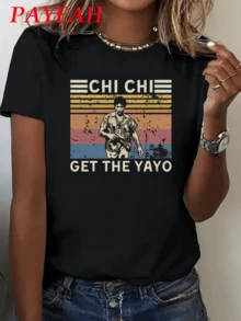 Payeah Chi Chi Get The Yayo Vintage Casual Digital Print Pure Heavy Cotton T Shirt 1 Pcs 220g Heavy Cotton T Shirt - Black - View 1