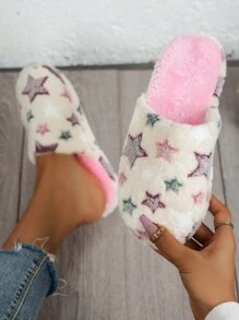 Pantuflas para mujer con diseño de estrella de 5 puntas, suela absorbente y gruesa, cómodas y esponjosas pantuflas de peluche, adecuadas para primavera, verano, otoño e invierno - Beis - Ver 6