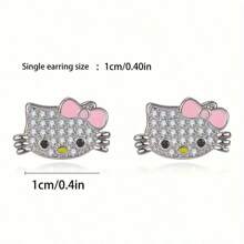Sanrio Sanrio Hello Kitty 3-Piece Jewelry Set, Cute Alloy Necklace, Earrings And Open Ring, Fashionable Couple Gift For Christmas, Halloween, New Year, Valentine's Day, Birthday, Jewelry Accessories For Women