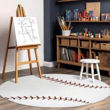 Kids Round Soccer Ball Area Rug, Baseball Print Children Carpet,Non Slip Soft Playmat Rug For Playroom Children Toddlers Bedroom(47Inches Diameter Round) - Baseball - 查看 2