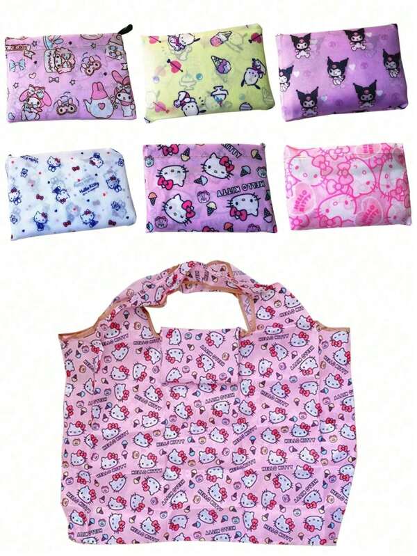 Sanrio Portable Foldable Hello Kitty Tote Bag, Waterproof Reusable Shopping Bag, Large Size Suitable For Home Decor, Travel, Makeup Bag, Vacation Storage Bag, Cosmetic Storage Box (Some Accessories Random) Toiletry Bag Wash Bag Toiletry Travel Bag Makeup Storage Beach Beach Bag Holiday Essentials School Supplies Travel Essentials Ladies For College Dorm Bathroom