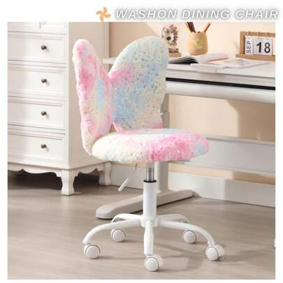 WAHSON OFFICE CHAIRS 1PC Wahson Kids Desk Chair Faux Fur Children Swivel Chair With Backrest, Children Computer Task Chair Height Adjustable For Girls Boys