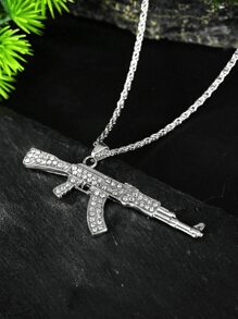 1 件朋克嘻哈警察项链，镶满钻石冲锋枪项链，创意个性化 AK 沙漠之鹰十字架项链，适合男士 - 彩色 - 查看 12