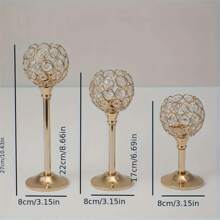Elegant Metal Crystal Ball Glass Candle Holder With Windproof Glass Cover, Suitable For Restaurant, Living Room, Kitchen, Hotel Room, Show House Aromatherapy Candle Holder. Gold Crystal Candle Holder Home Decor, Candle Holder For Wedding, Candlelight Dinner, Applicable To Various Holidays, Christmas, Valentine's Day (Candles Not Included)