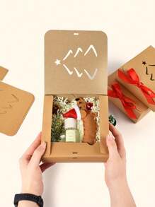 10 件装纯色方形牛皮纸礼品盒，配红色蝴蝶结盖子