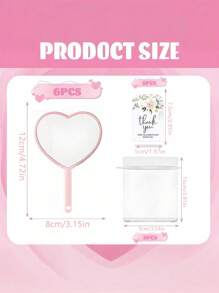 18pcs Heart-Shaped Travel Hand Mirror Set, Portable & Cute With Handle, Compact Size, Can Be Used As Makeup Mirror. Set Includes 6 Heart-Shaped Mirrors, 6 Organza Bags, And 6 Thank You Cards, Suitable For Princess Theme Parties, Bridal Showers, Weddings, Anniversaries, Etc. - Multicolor - View 8