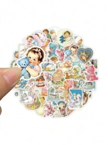 50pcs VINTAGE BABY Cartoon Graffiti Stickers Water Cups Computer Suitcases Decorated Waterproof Stickers - Multicolor - View 8
