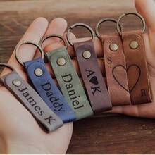 情侣钥匙扣礼品、定制皮革钥匙扣、女士个性化钥匙扣、圣诞礼物、情人节礼物、男士周年纪念礼物、女士生日礼物、 - 彩色 - 查看 4