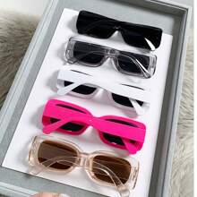 5 副复古方形时尚眼镜，经典设计，适合户外旅行、海滩、派对，适合所有季节，适合夏季海滩度假、户外、旅行 - 彩色 - 查看 2