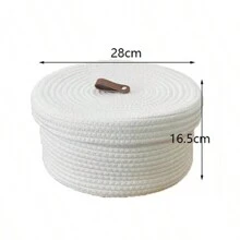 1pc Rope Storage Box Woven Desktop With Lid Jute Sundries Toy Cosmetic Storage Basket Round Multifunctional Sundries Basket Holiday Gift Blue