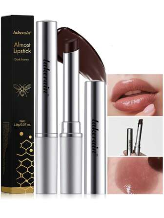 Baume à lèvres teinté au miel noir, formule hydratante et transparente, finition brillante naturelle, soin baume hydratant pour les lèvres sèches