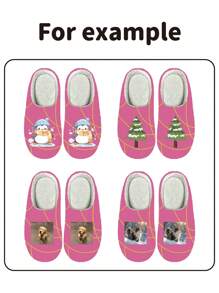 Men's Warm House Slippers, Personalized Bread Pattern Closed Toe Slip-Resistant Special Slippers - Hot Pink - View 4