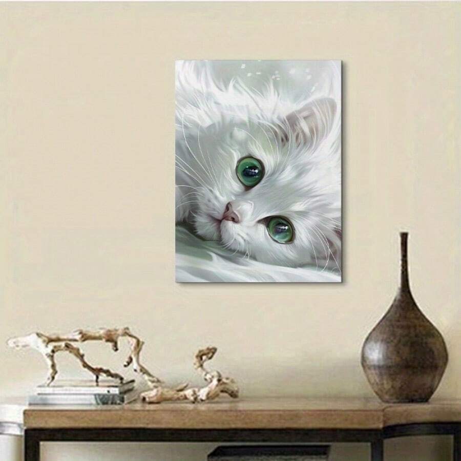 A White Cat-Wooden Frame Oil Painting 1 (3) Thickness 2.25cm/0.9 Inches, Home Gift Decoration, Room Decoration Aesthetics, Wall Decoration Art, Perfect Gift, Autumn And Winter Wall Decoration, Living Room Decoration, Bedroom Decoration, Kitchen Decoration, Entrance Decoration, Bathroom Decoration, Direct Wall Painting, High Quality Wall Painting Poster - White - View 1