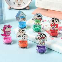 CRAYON SHINCHAN 6 piezas Kawaii Crayon Shin-Chan Sello portátil lindo con dibujos animados para niños, premio para estudiantes de jardín de infantes (estilo aleatorio) - Multicolor - Ver 4