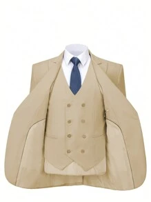 Three Pieces Mens Suit Formal Business Wedding Prom Suit Male Groom, Blazer+Vest+Pant, Slim Fit Tuxedo For Homecoming, Double Breasted, Long - Rượu sâm banh - Xem 4