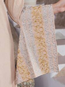 Solessence 斋月优雅刺绣金银阿拉伯连衣裙，V领创意袖，2026年春夏宰牲节 - 杏色 - 查看 6