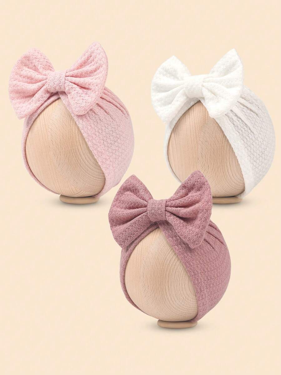 3pcs/Pack Newborn Bow Beanie Hats, 0-8 Months Baby Warm Windproof Hat, Infant Children Cap