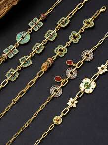 1 chiếc vòng tay thiết kế hoa phong cách Trung Hoa cổ điển mới, độc đáo, thời trang, đa năng, phù hợp để đeo thường ngày, ngày lễ - Vàng - Xem 1