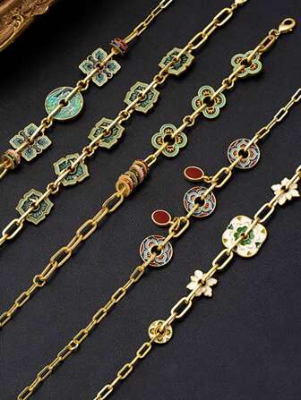 1pc New Chinese Style Retro Palace Drip Glaze Floral Design Bracelet, Unique, Fashionable, Versatile, Suitable For Casual, Holiday Wear