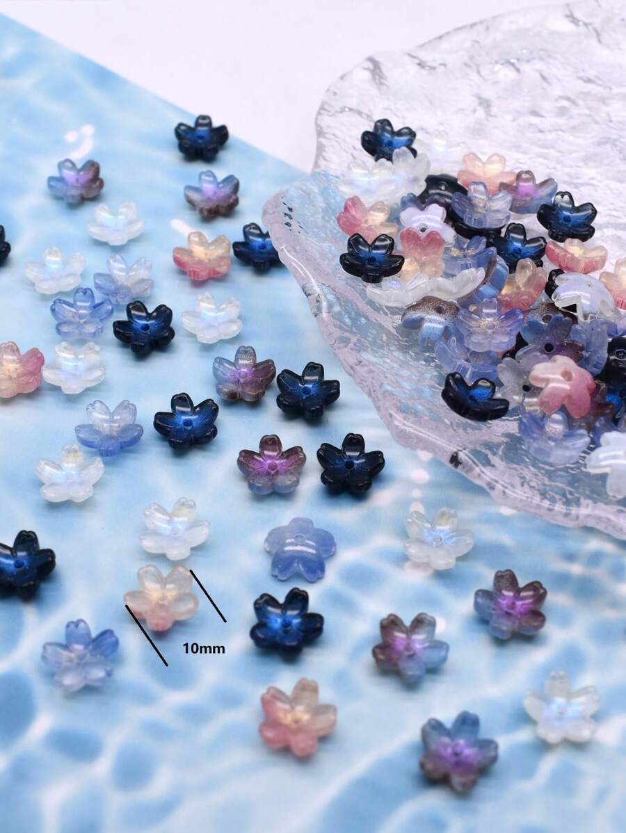 Dark Color 10mm 50pcs A Bag 3D Small Cherry Blossoms Glass Flower For Jewelry Making DIY Phone Chians