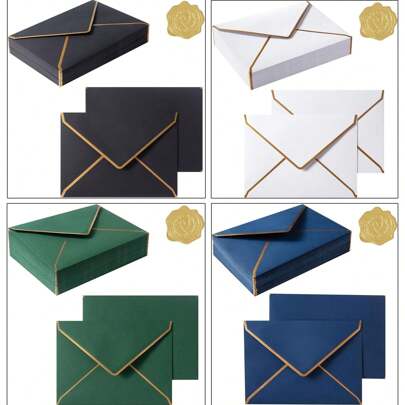 A7 Envelopes With Gold Border, 5.24 X 7.21 Inches Envelopes With Gold Stickers For Wedding, New Year, Birthday, Valentine's Day Greeting Cards And Invitation Back To School