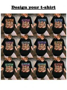 Customized Photo T-Shirt, Personalized T-Shirt, Customized 90s Retro Hip Hop T-Shirt, Gift For Girlfriend/Wife, Valentine's Day Gift, Pet Customization, Add Your Own Text And Images (Family Photo/Selfie/Pet Photo/Friend Photo/Party Photo) To Design Your Own Personalized Printed T-Shirt, Anniversary Gift, Valentine's Day, Christmas - Black - View 5